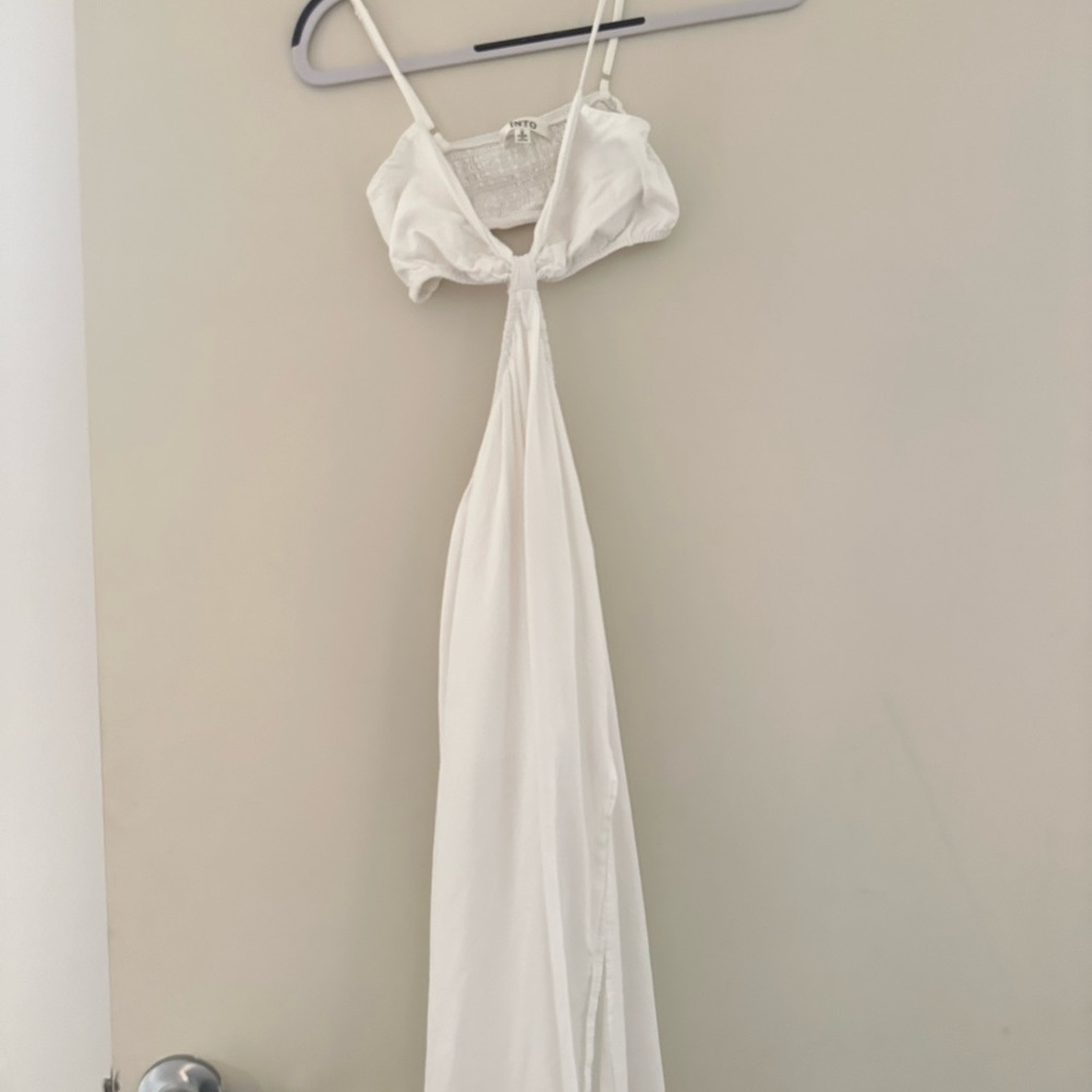 INTO long white dress with cut outs